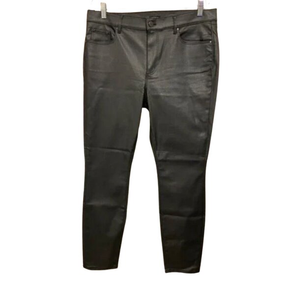 Ann Taylor Pants Women's 14 Black Cotton Blend Stretch Faux Leather Style - Picture 1 of 10